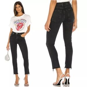 Agolde Toni Mid Rise Raw Hem Straight Leg Jeans Women's Black